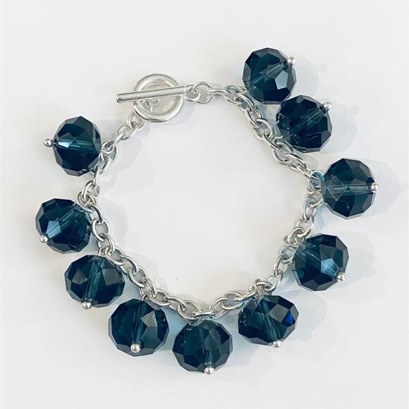 Black Glass Beads Silver Toggle Bracelet Cincinnati Bengals - Picture 1 of 1